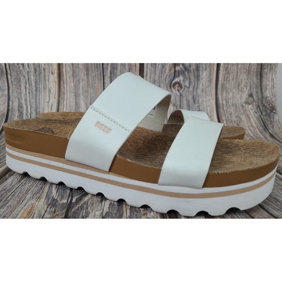 Reef Cushion Vista Hi White Platform Sandals Slides Womens Size 9 - Picture 1 of 8